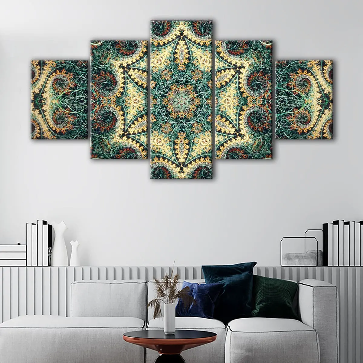 3297dcae-5-panels-mandala-fractal-canvas-art Mandala Fractal canvas art - Image 1