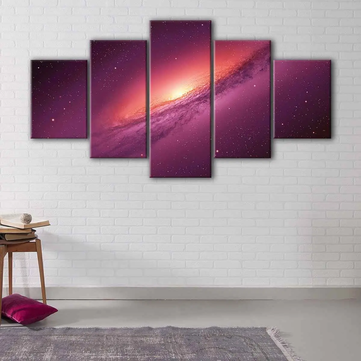 37fb2513-5-panels-purple-galaxy-canvas-art Purple Galaxy canvas art - Image 1