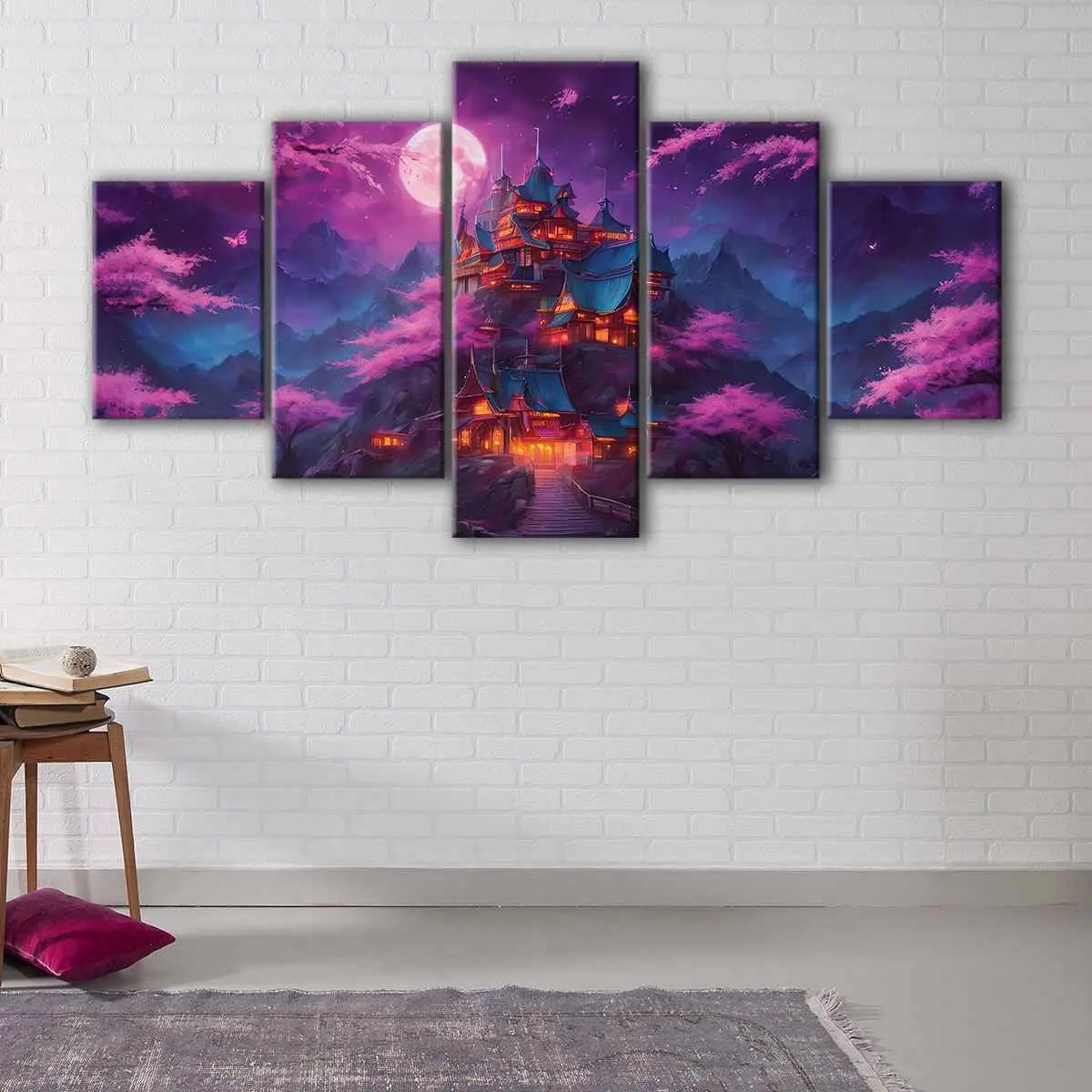 3c4aaddf-5-panels-enchanted-fortress-canvas-art Enchanted Fortress canvas art - Image 1