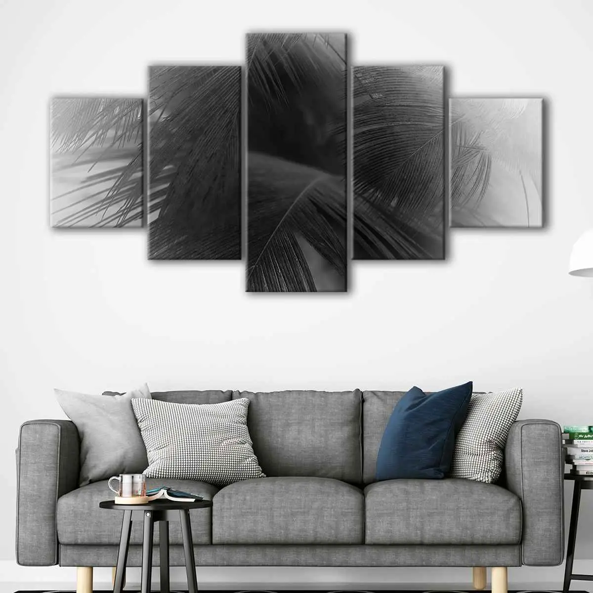 41ab68d0-5-panels-black-leaves-canvas-art Black Leaves canvas art - Image 1