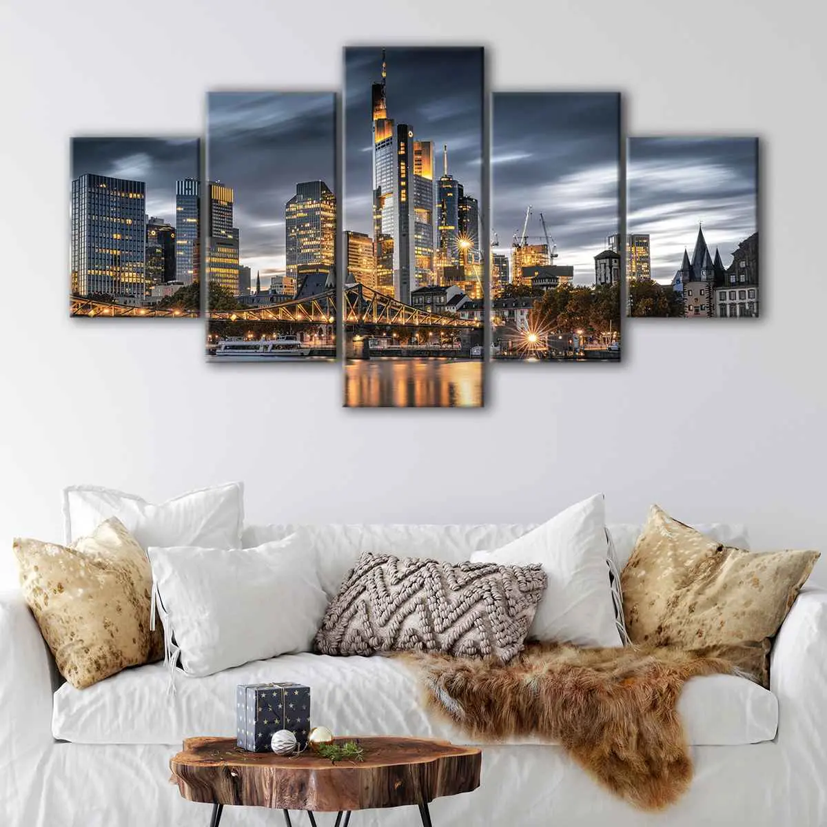 44ccee8b-5-panels-frankfurt-skyline-canvas-art Frankfurt Skyline canvas art - Image 1