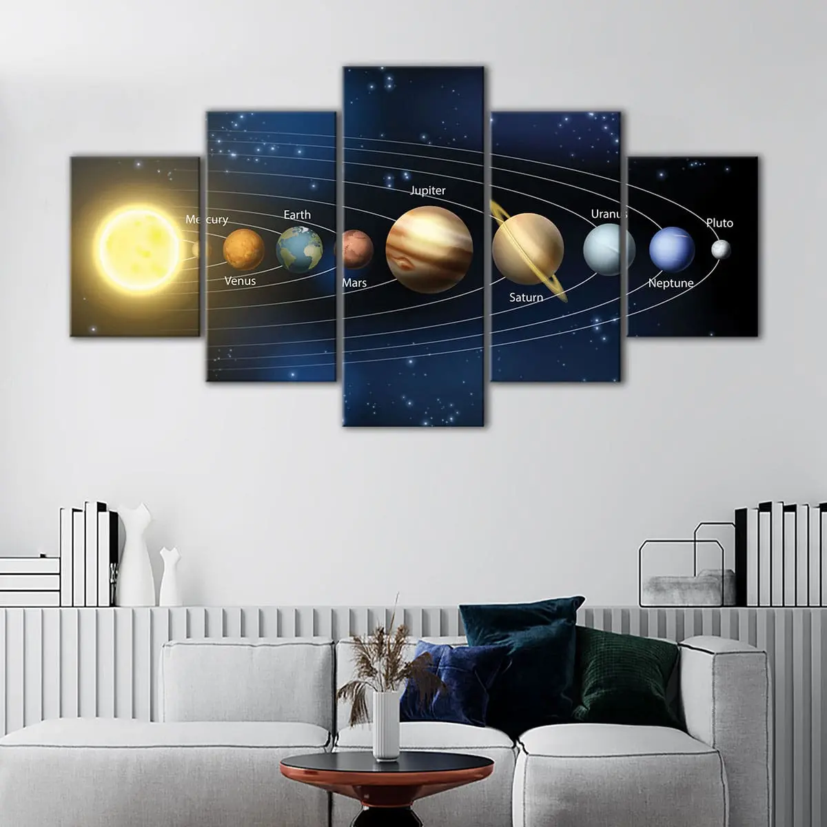 490fca39-5-panels-solar-system-canvas-art Solar System canvas art - Image 1