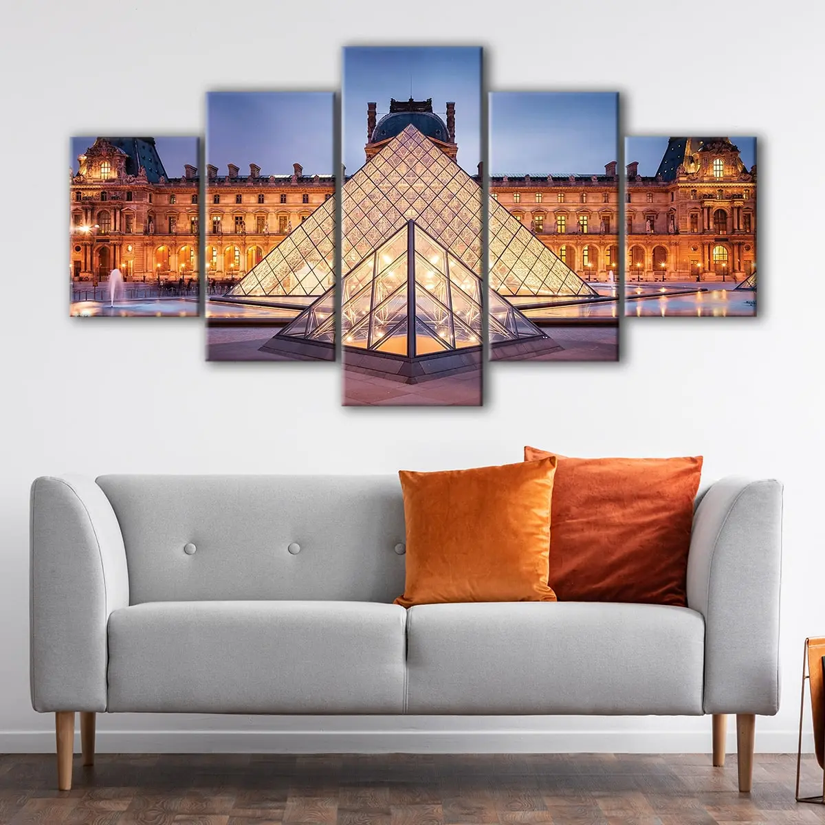 4ac73bc7-5-panels-louvre-pyramid-canvas-art Louvre Pyramid canvas art - Image 1