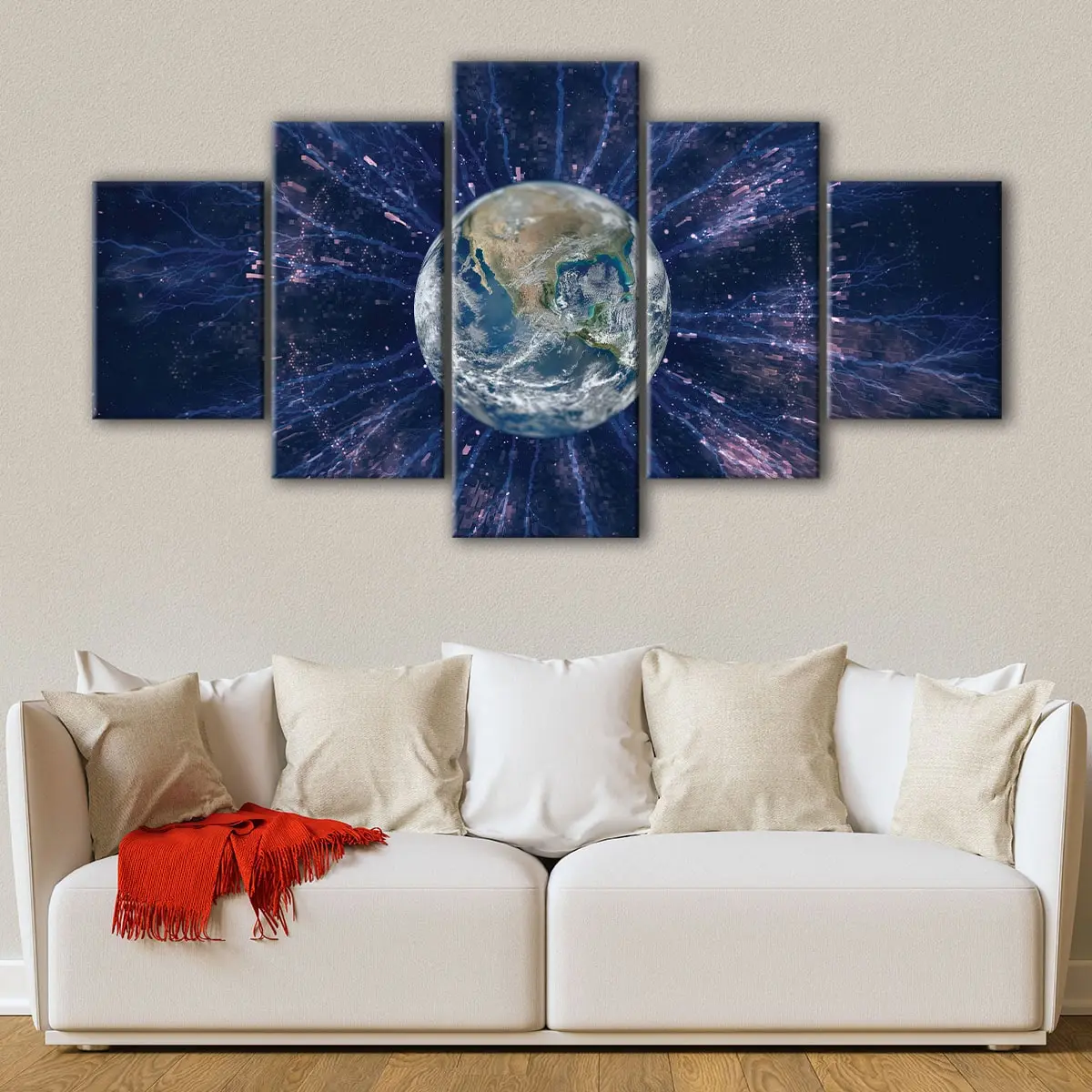 4e310b0c-5-panels-electric-earth-canvas-art Electric Earth canvas art - Image 1