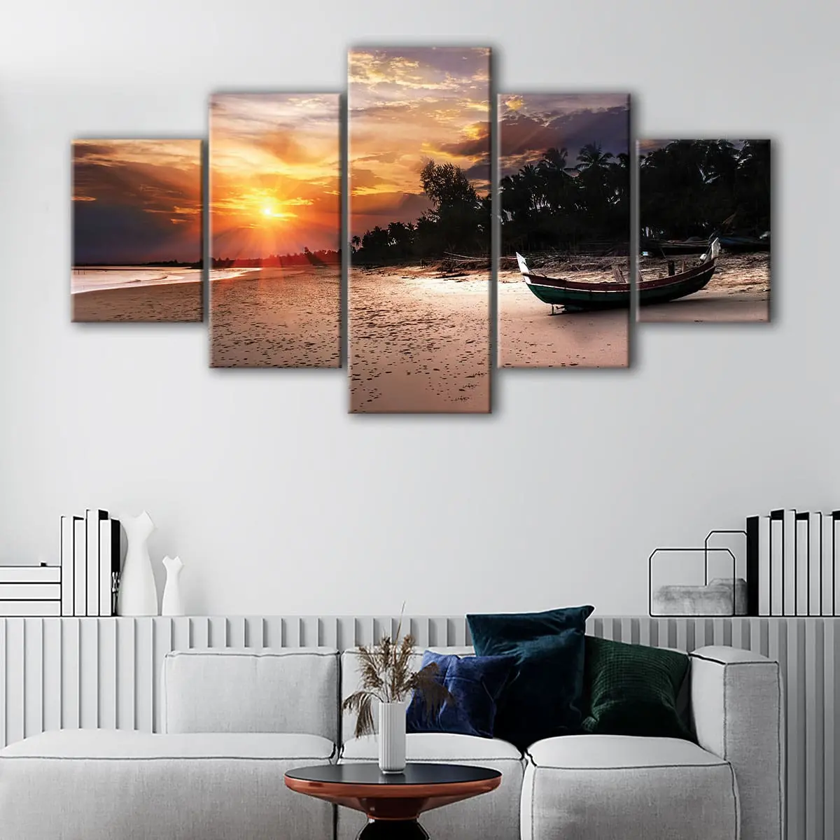 51cb2e1f-5-panels-seychelles-beach-susnet-canvas-art Seychelles Beach Sunset canvas art - Image 1