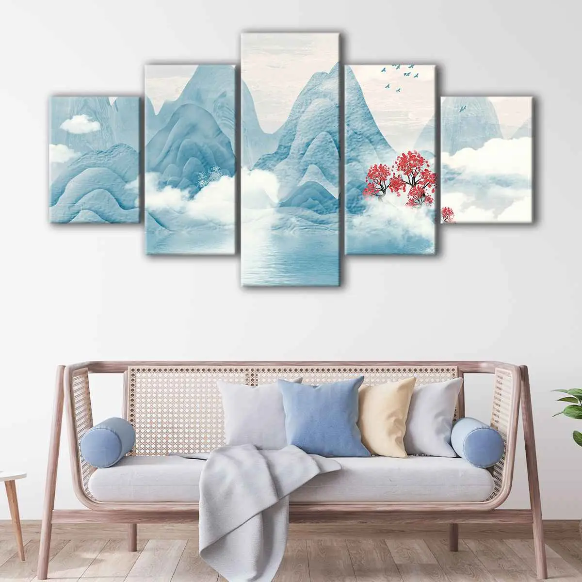 74c332bc-5-panels-boho-japanese-mountains-canvas-art Boho Japanese Mountains canvas art - Image 1