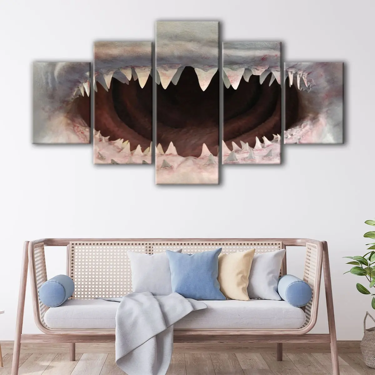 785c309e-5-panels-giant-shark-mouth-canvas-art Giant Shark Mouth canvas art - Image 1