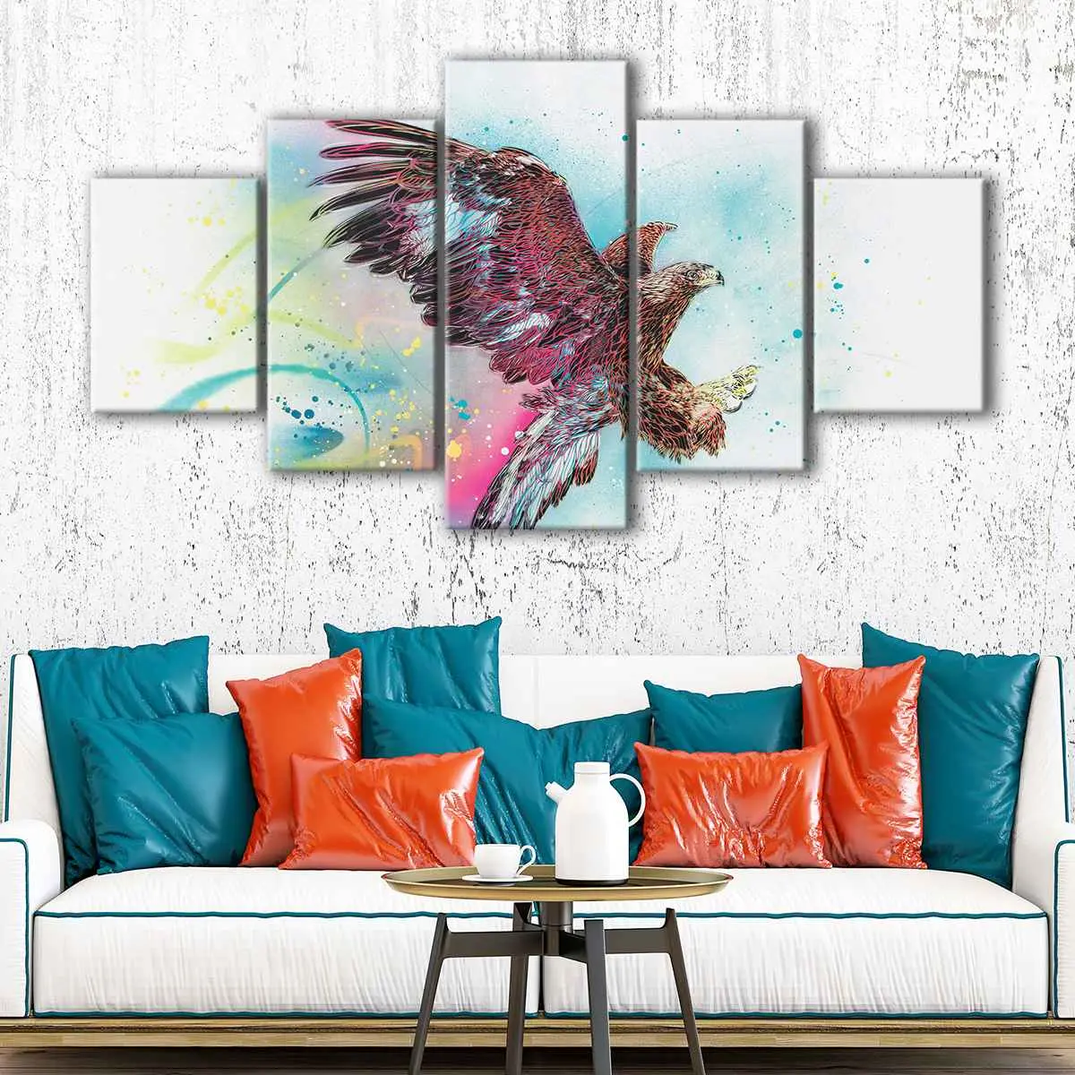 8279c071-5-panels-colorful-eagle-canvas-art Colorful Eagle canvas art - Image 1