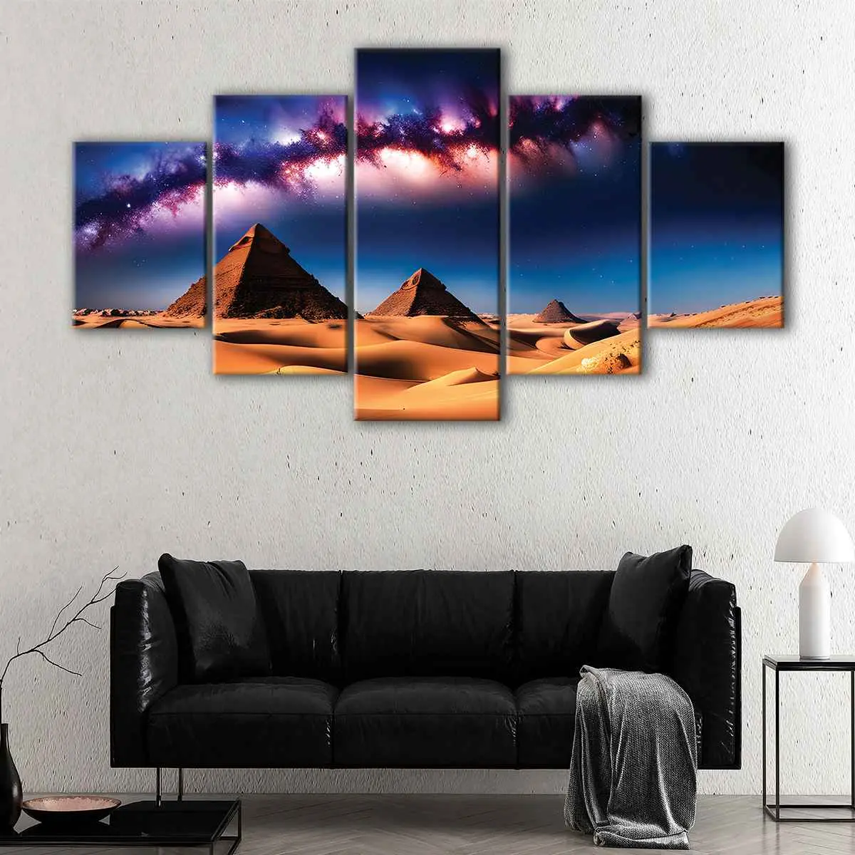 8e503d84-5-panels-pyramids-in-the-desert-canvas-art Pyramids In The Desert canvas art - Image 1