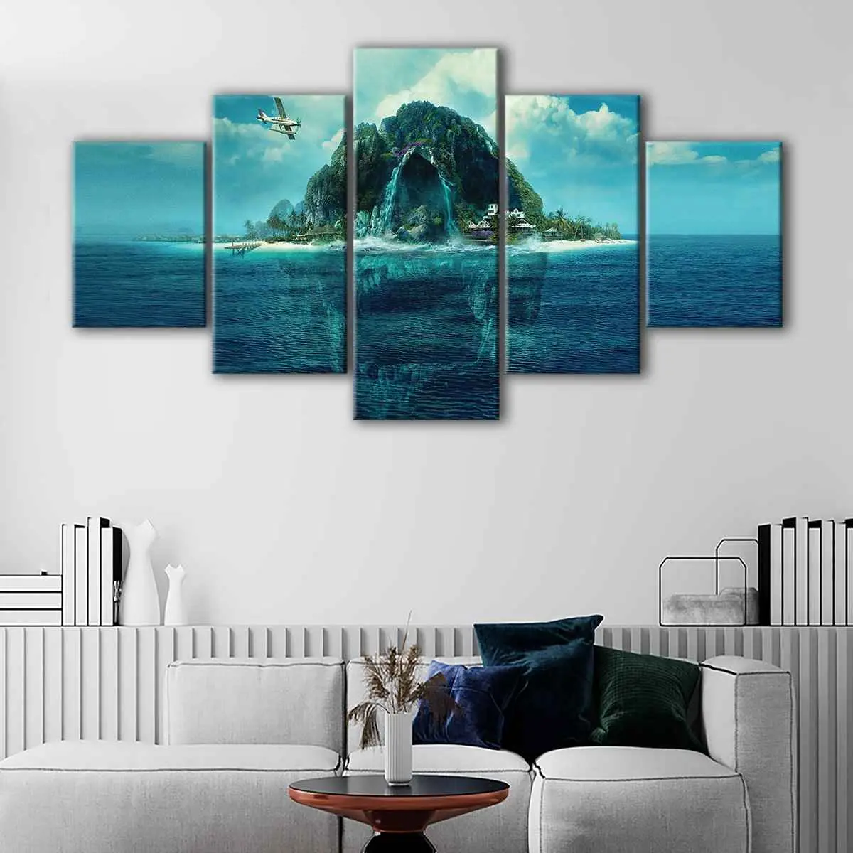 8f44093c-5-panels-fantasy-island-canvas-art Fantasy Island canvas art - Image 1