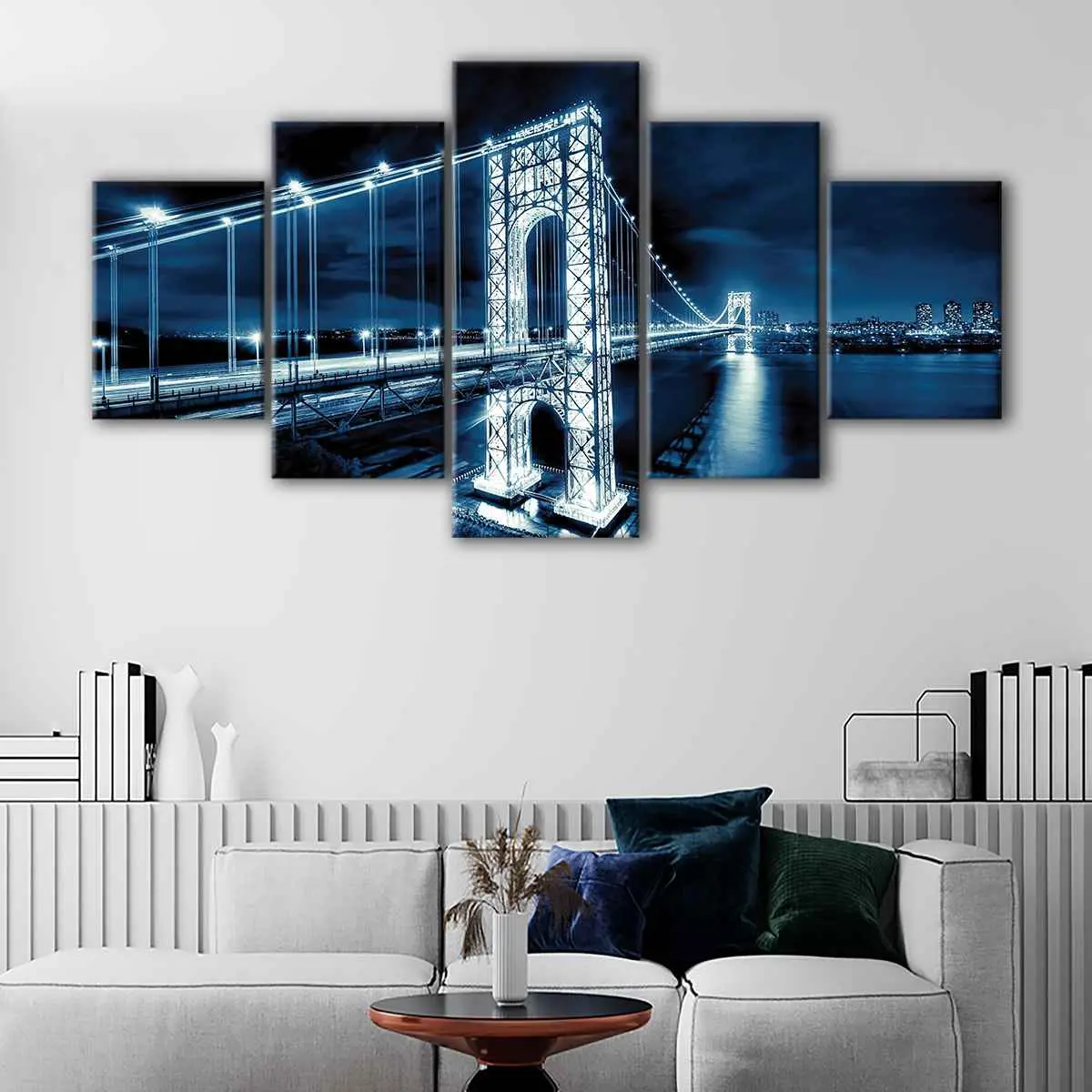 9585b0b4-5-panels-george-washington-bridge George Washington Bridge canvas art - Image 1