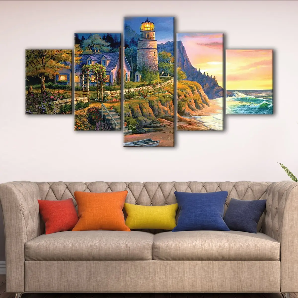 a2e6011c-5-panels-lighthouse-giclee-canvas-art-2 Lighthouse Giclee canvas art - Image 1