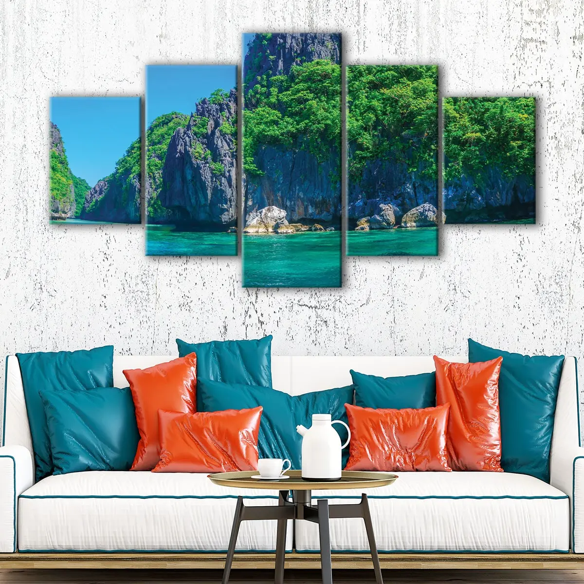a94d5283-5-panels-mountain-and-ocean-canvas-art Mountain and Ocean canvas art - Image 1