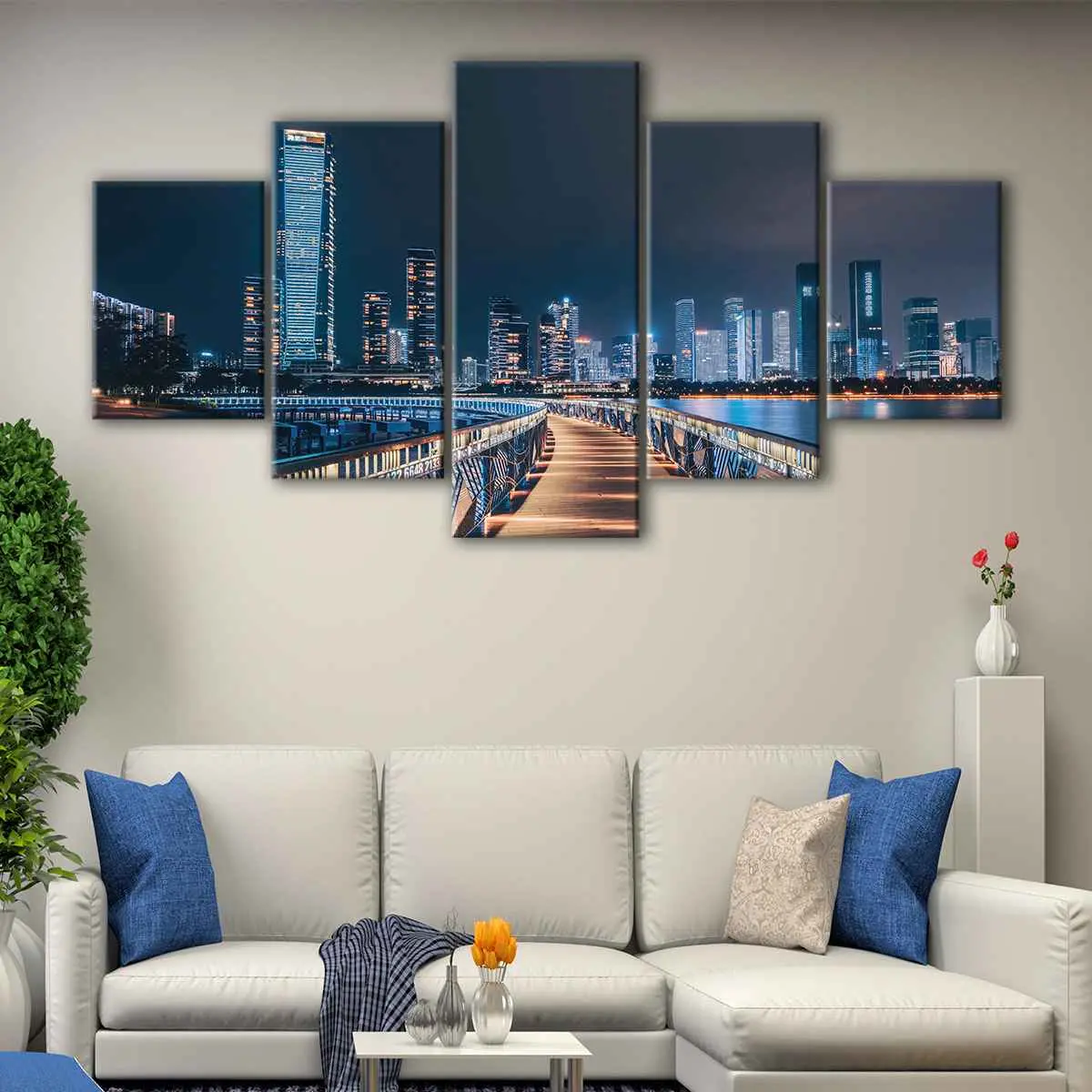a9e896eb-5-panels-hong-kong-skyline-canvas-art Hong Kong Skyline canvas art - Image 1