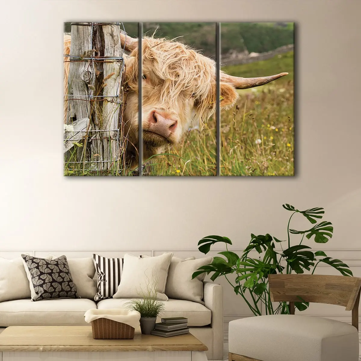 ac151853-3-panels-cute-highland-cattle-canvas-art Cute Highland Cattle canvas art - Image 1