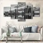 Detroit Black & White Skyline canvas art