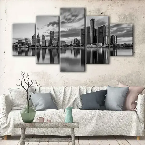 Detroit Black & White Skyline canvas art