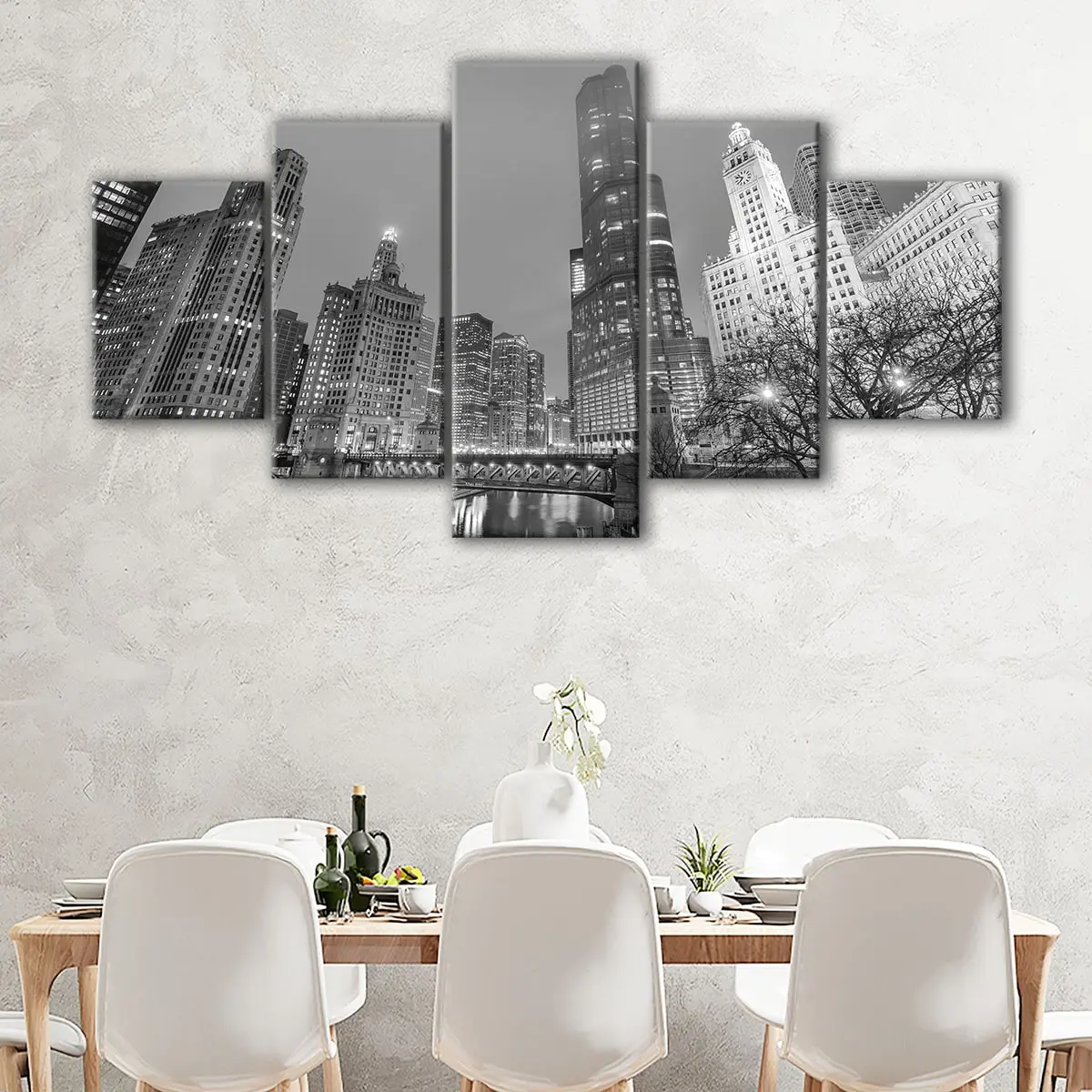 b4f377db-5-panels-chicago-downtown-canvas-art Chicago Downtown canvas art - Image 1