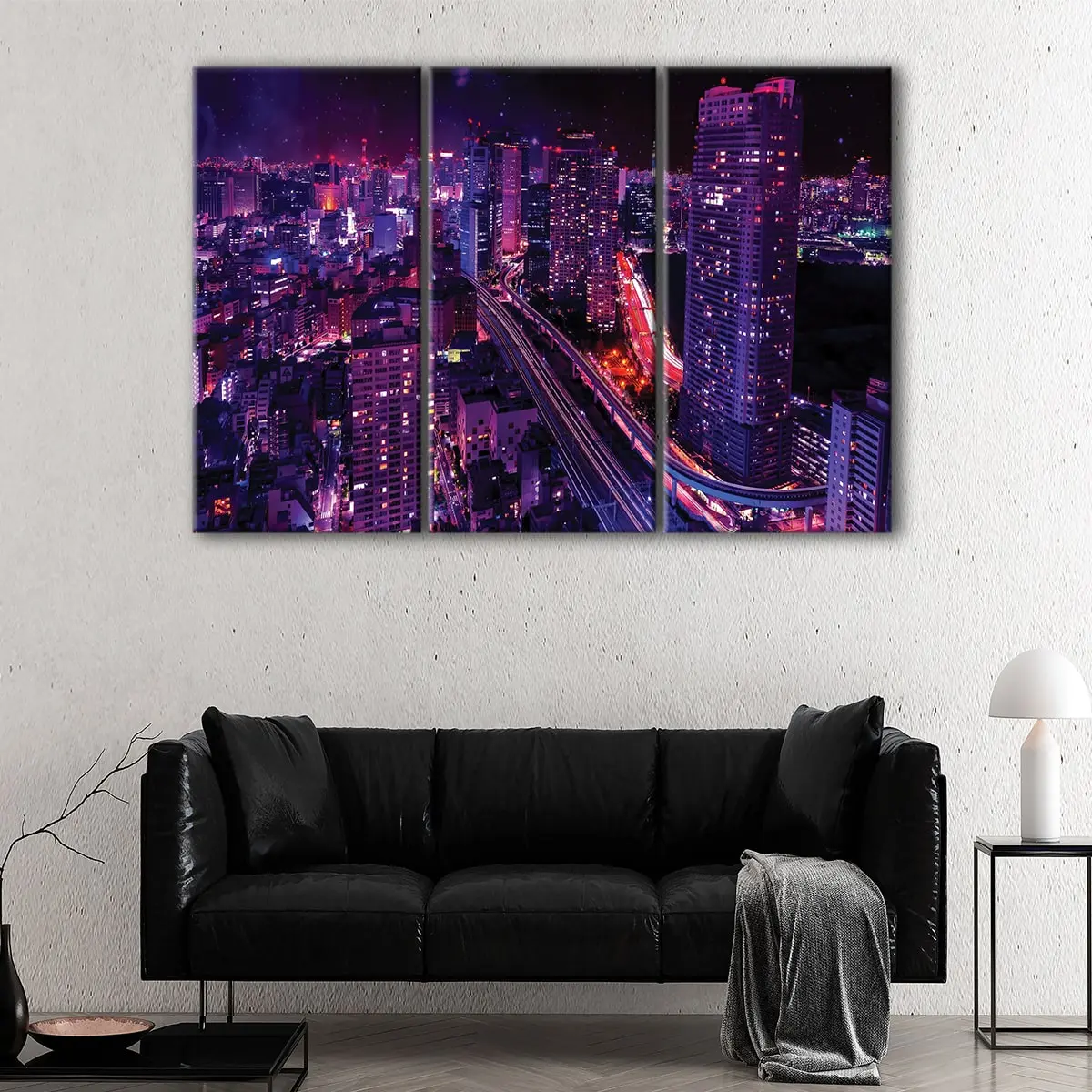 becb221d-3-panels-tokyo-by-night-canvas-art Tokyo by Night canvas art - Image 1