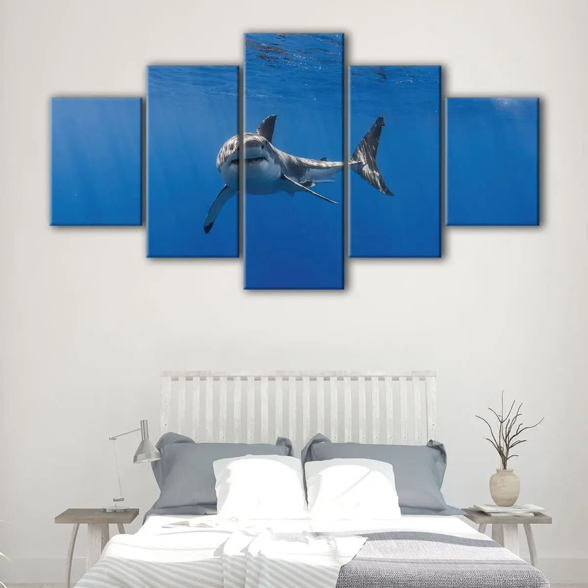 d30413af-5-panels-shark-underwater-canvas-art Shark Underwater canvas art - Image 1
