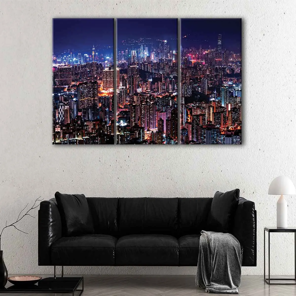 d6eec746-3-panels-hong-kong-at-night-canvas-art Hong Kong At Night canvas art - Image 1