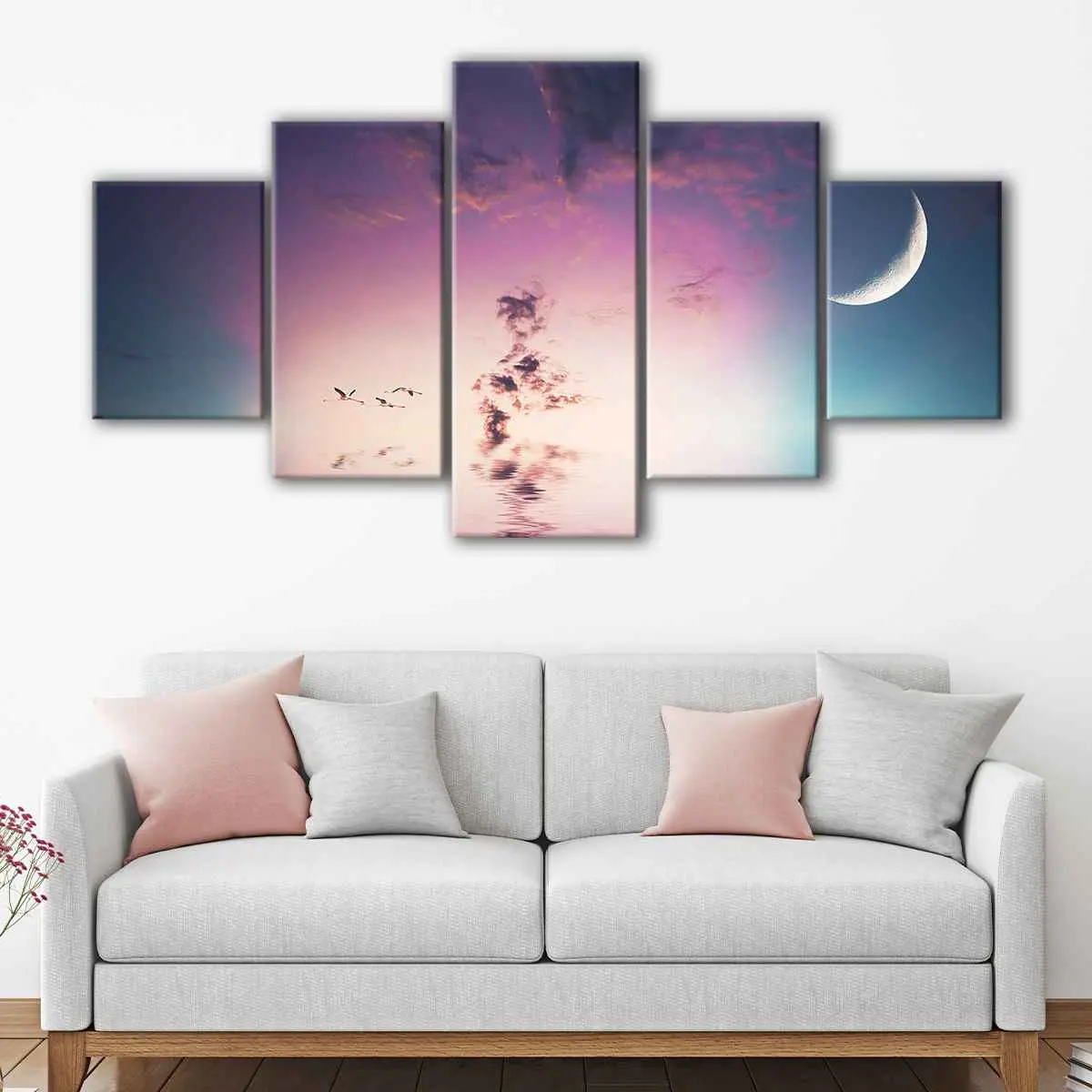 e0c4a412-5-panels-crescent-moon-canvas-art Crescent Moon canvas art - Image 1