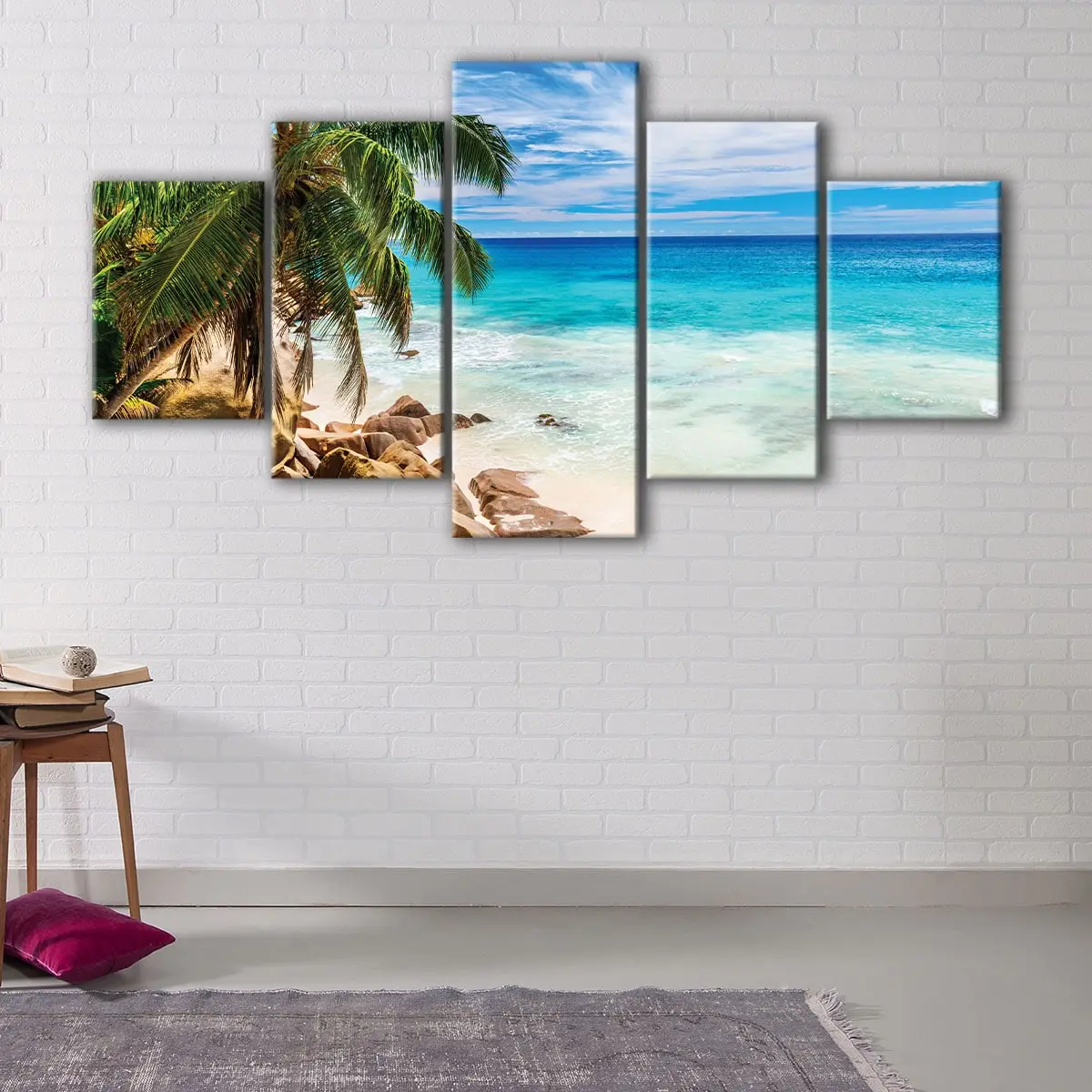 ff1f4d8b-5-panels-carribean-beach-canvas-art Caribbean Beach canvas art - Image 1