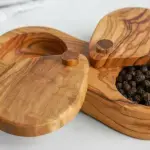 Double-Compartment Lidded Salt Cellar, Olive Wood Handmade - Image 11