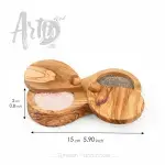 Double-Compartment Lidded Salt Cellar, Olive Wood Handmade - Image 2