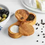 Double-Compartment Lidded Salt Cellar, Olive Wood Handmade - Image 7