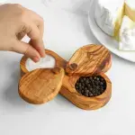 Double-Compartment Lidded Salt Cellar, Olive Wood Handmade - Image 6