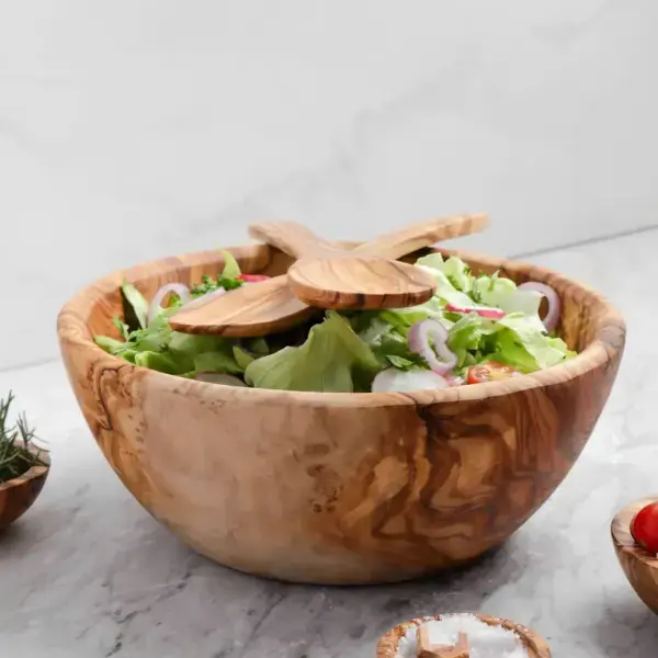 Large Olive Wooden Salad Bowl, Tunisian Handmade