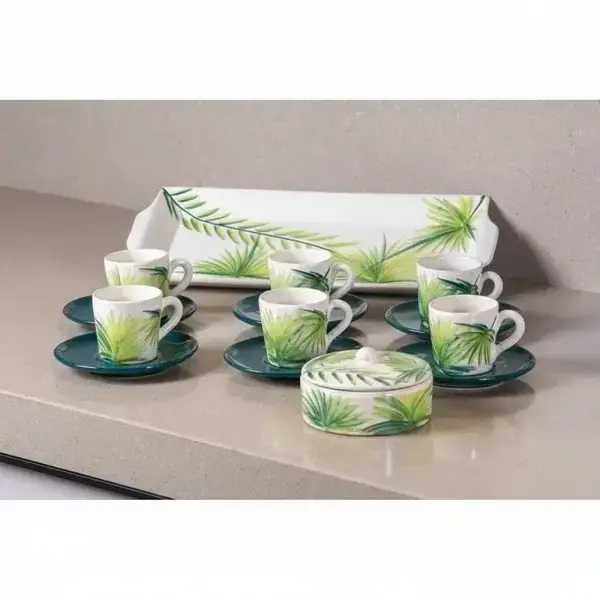 LEAF | 15 Pieces, "LEAF | Coffee set in pottery for 6 people