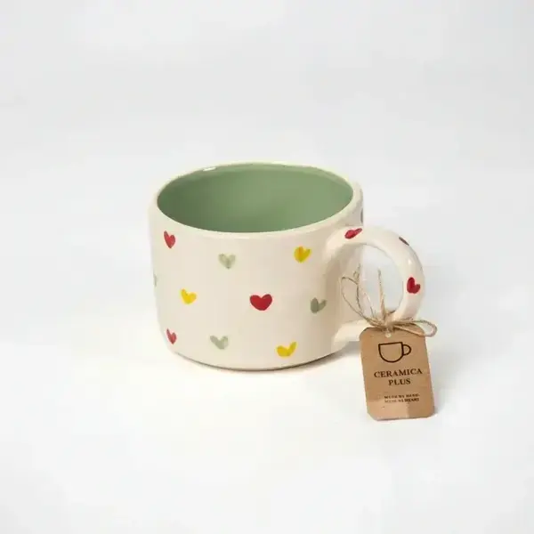 Mug Blanc Vert – Petits Cœurs