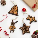 Olive Wood Christmas Ornaments: 2 Deer, Tree & Star