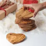 Olive Wood Heart Coasters Set With Holder - Image 3