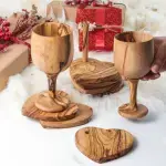 Olive Wood Heart Coasters Set With Holder - Image 2