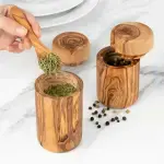 Olive Wood Salt Cellar Set with Lid