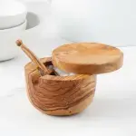 Olive Wood Salt Cellar - Spoon & Swivel Lid - Image 4