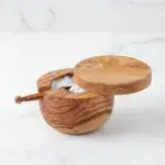 Olive Wood Salt Cellar - Spoon & Swivel Lid - Image 2