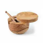 Olive Wood Salt Cellar - Spoon & Swivel Lid - Image 11