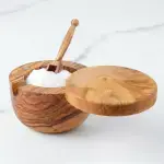 Olive Wood Salt Cellar - Spoon & Swivel Lid - Image 9