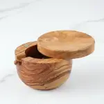 Olive Wood Salt Cellar - Spoon & Swivel Lid - Image 8