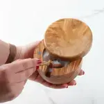 Olive Wood Salt Cellar - Spoon & Swivel Lid - Image 7