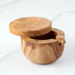 Olive Wood Salt Cellar - Spoon & Swivel Lid - Image 6