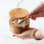 Olive Wood Salt Cellar - Spoon & Swivel Lid - Image 5