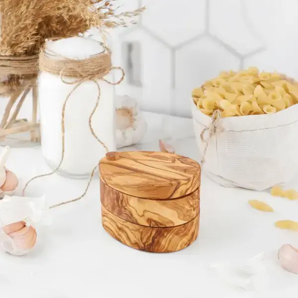 Olive Wood Salt Cellar with Lid