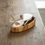 Olive Wood Salt Cellar with Plexiglass Lid - Image 7