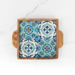 Olive Wood Tray with Hand-painted Ceramic Tiles