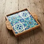 Olive Wood Tray with Hand-painted Ceramic Tiles - Image 8